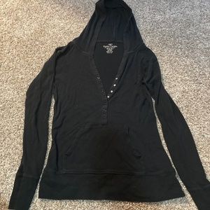 black ribbed hooded henley